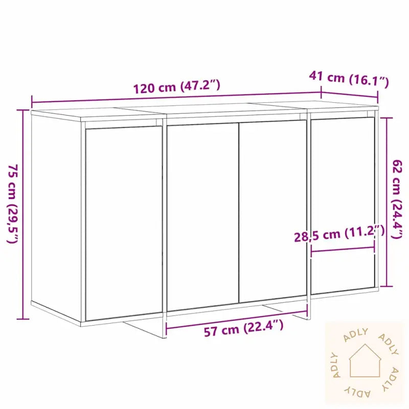 Betonggrått Skap Betonggrå Konstruert Tre 120 X 41 X 75 Cm