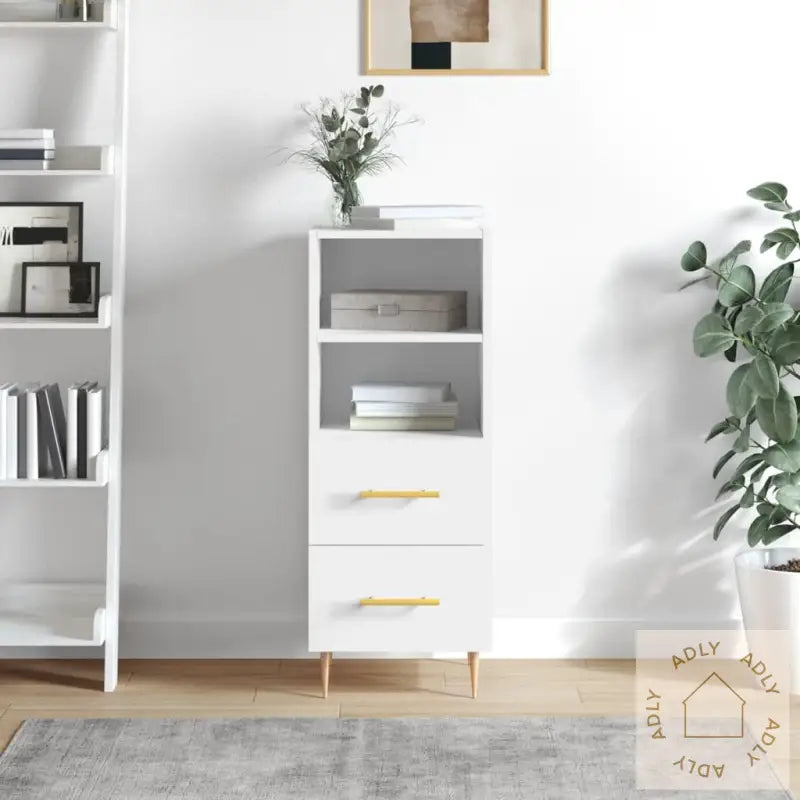 Skjenk Høyglans Hvit 34,5X34X90 Cm Konstruert Tre