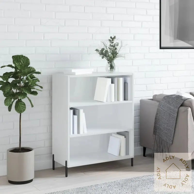 Hylle Høyglans Hvit 69,5X32,5X90 Cm Konstruert Tre