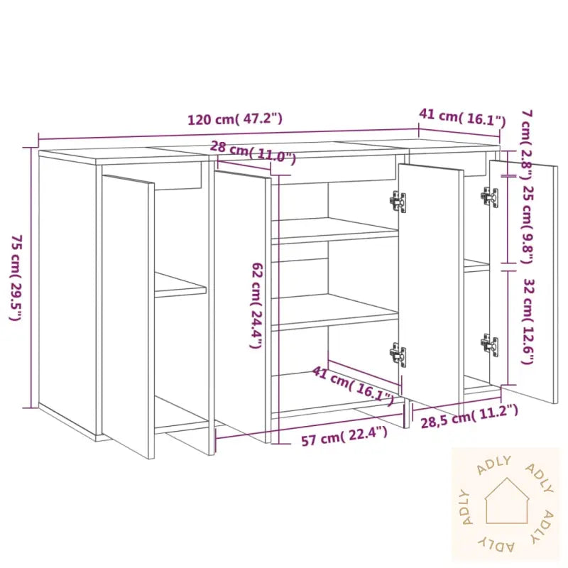 Skjenk Svart 120X41X75 Cm Konstruert Tre