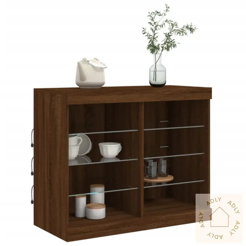 Skjenk Med Led-Lys Brun Eik 81X37X67 Cm