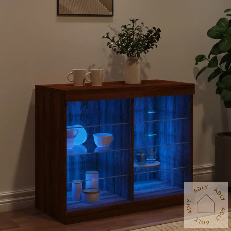 Skjenk Med Led-Lys Brun Eik 81X37X67 Cm