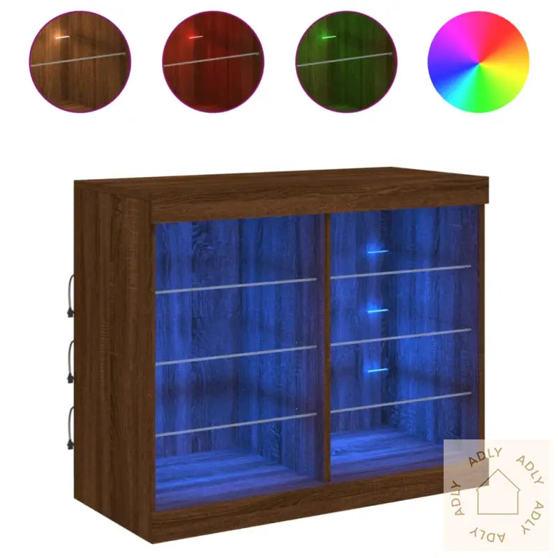 Skjenk Med Led-Lys Brun Eik 81X37X67 Cm