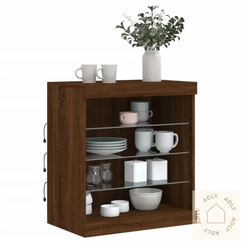 Skjenk Med Led-Lys Brun Eik 60,5X37X67 Cm