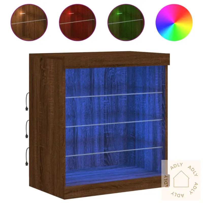 Skjenk Med Led-Lys Brun Eik 60,5X37X67 Cm