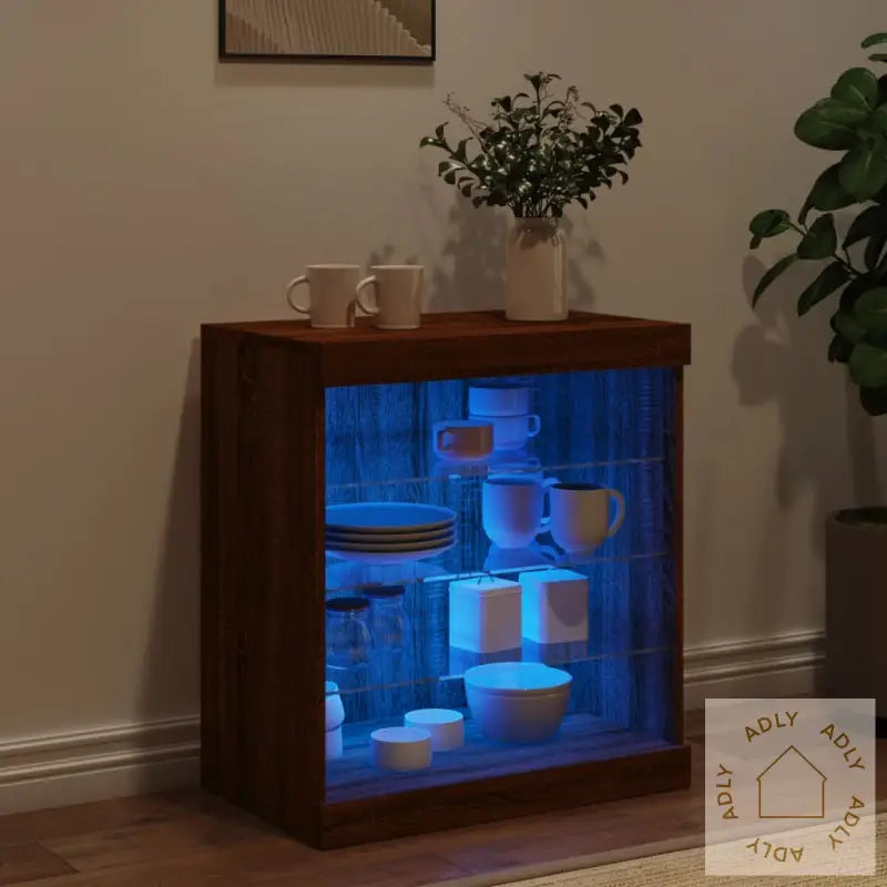 Skjenk Med Led-Lys Brun Eik 60,5X37X67 Cm