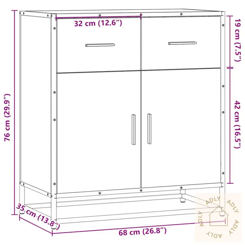 Skjenk Brun Eik 68X35X76 Cm Konstruert Tre