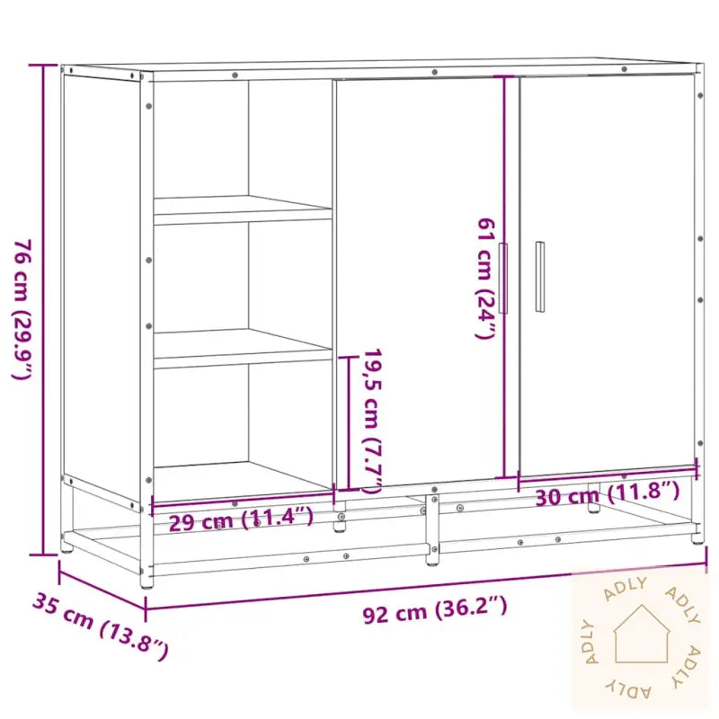 Skjenk Brun Eik 92X35X76 Cm Konstruert Tre