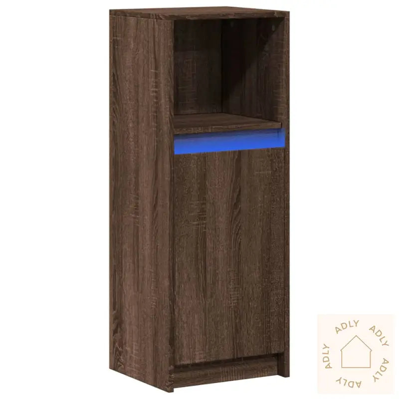 Skjenk Med Led Brun Eik 38X34X100 Cm Konstruert Tre