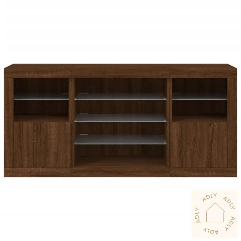 Skjenk Med Led-Lys Brun Eik 142,5X37X67 Cm