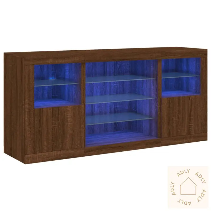 Skjenk Med Led-Lys Brun Eik 142,5X37X67 Cm