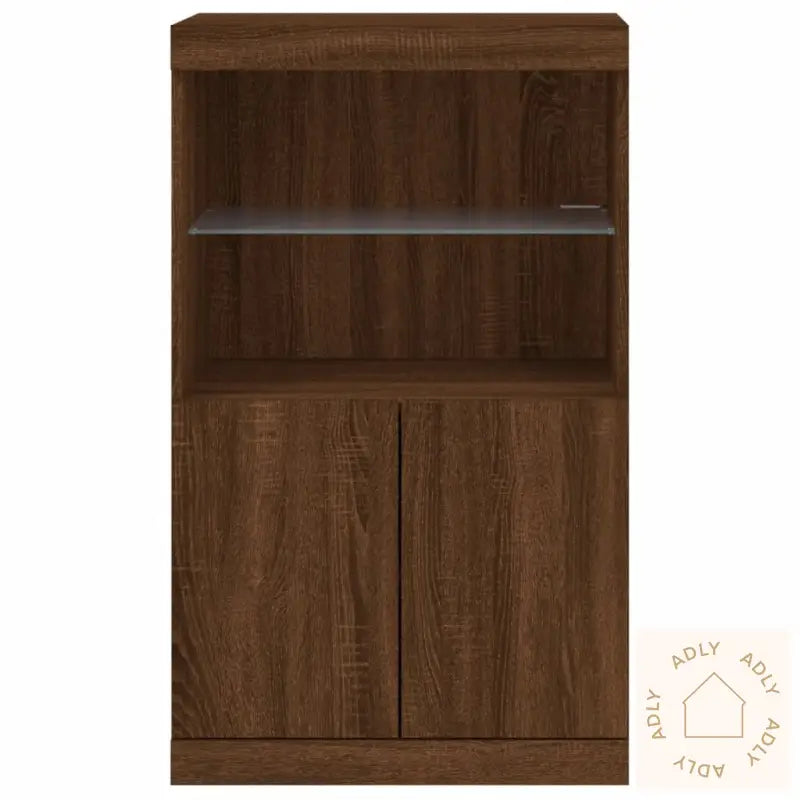 Skjenk Med Led-Lys Brun Eik 60,5X37X100 Cm