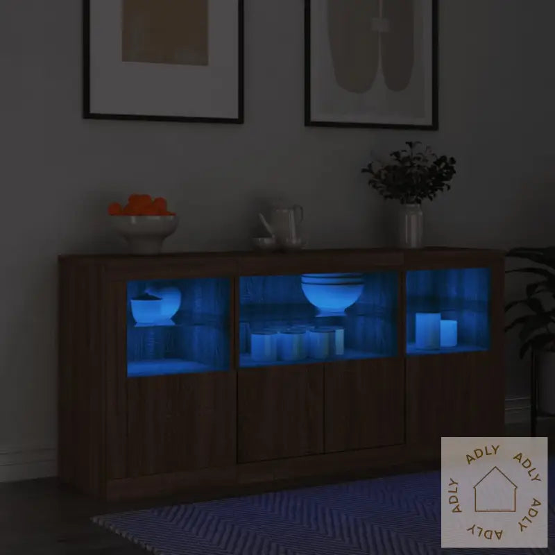 Skjenk Med Led-Lys Brun Eik 142,5X37X67 Cm