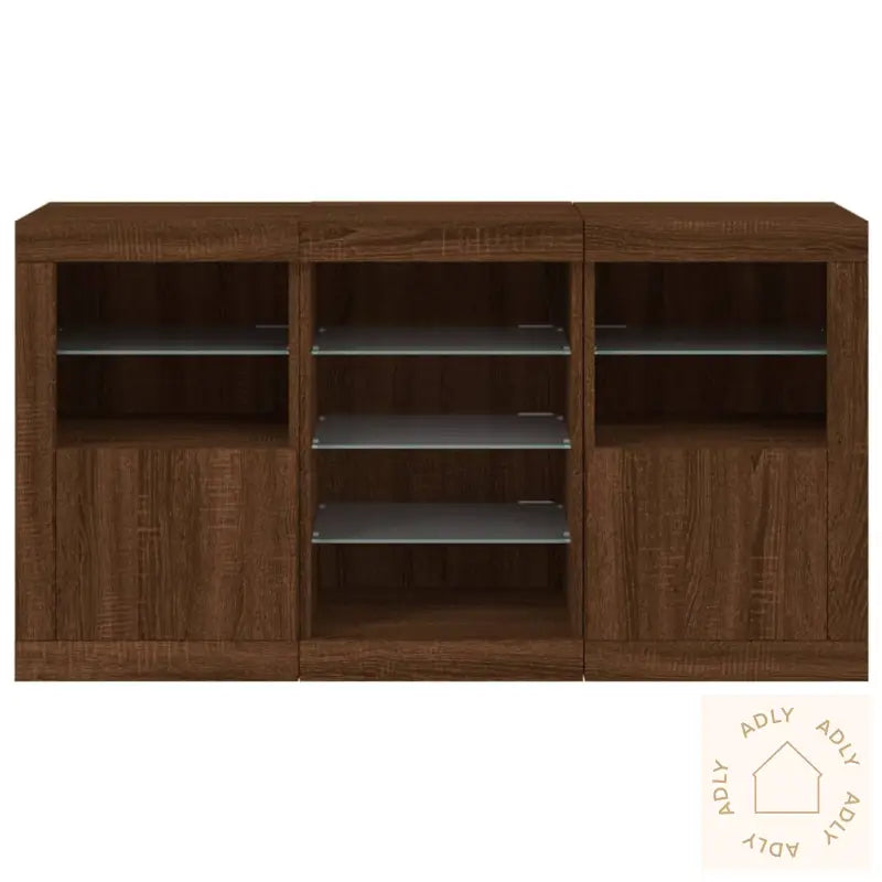 Skjenk Med Led-Lys Brun Eik 123X37X67 Cm