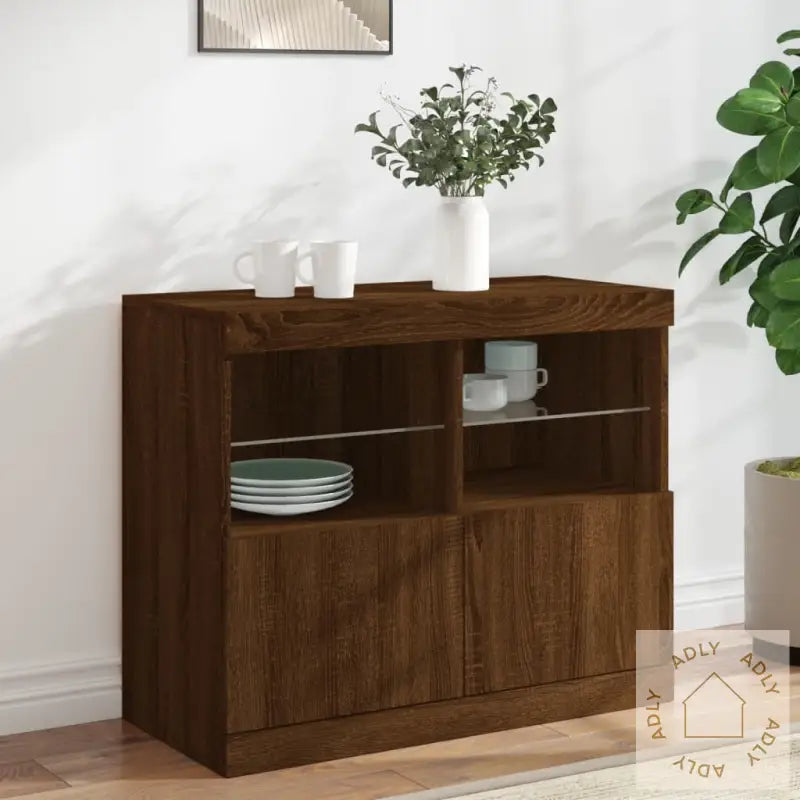 Skjenk Med Led-Lys Brun Eik 81X37X67 Cm
