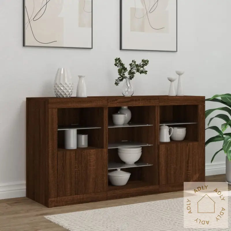 Skjenk Med Led-Lys Brun Eik 123X37X67 Cm