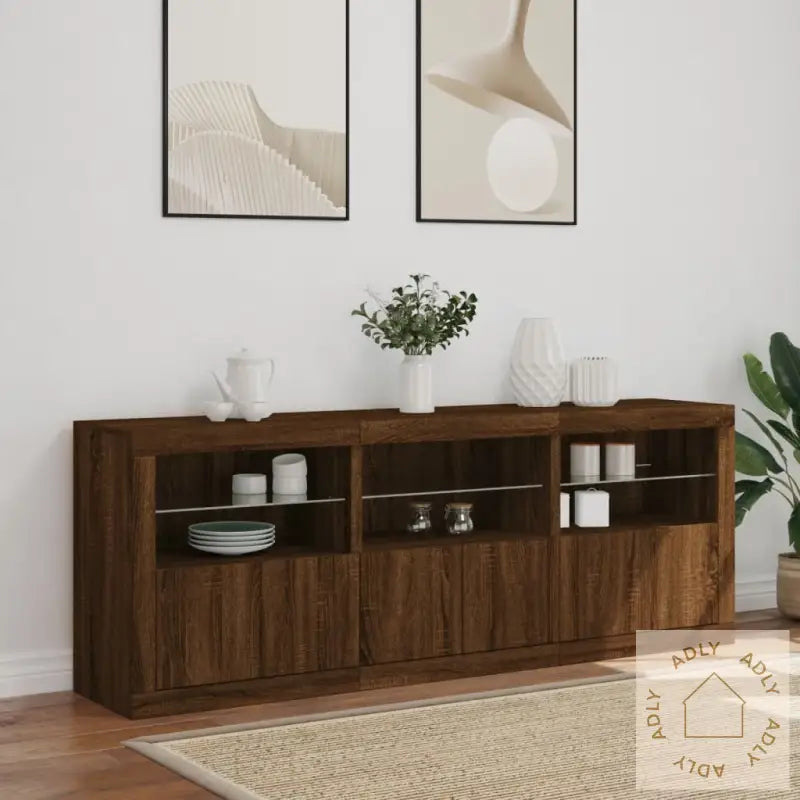 Skjenk Med Led-Lys Brun Eik 181,5X37X67 Cm