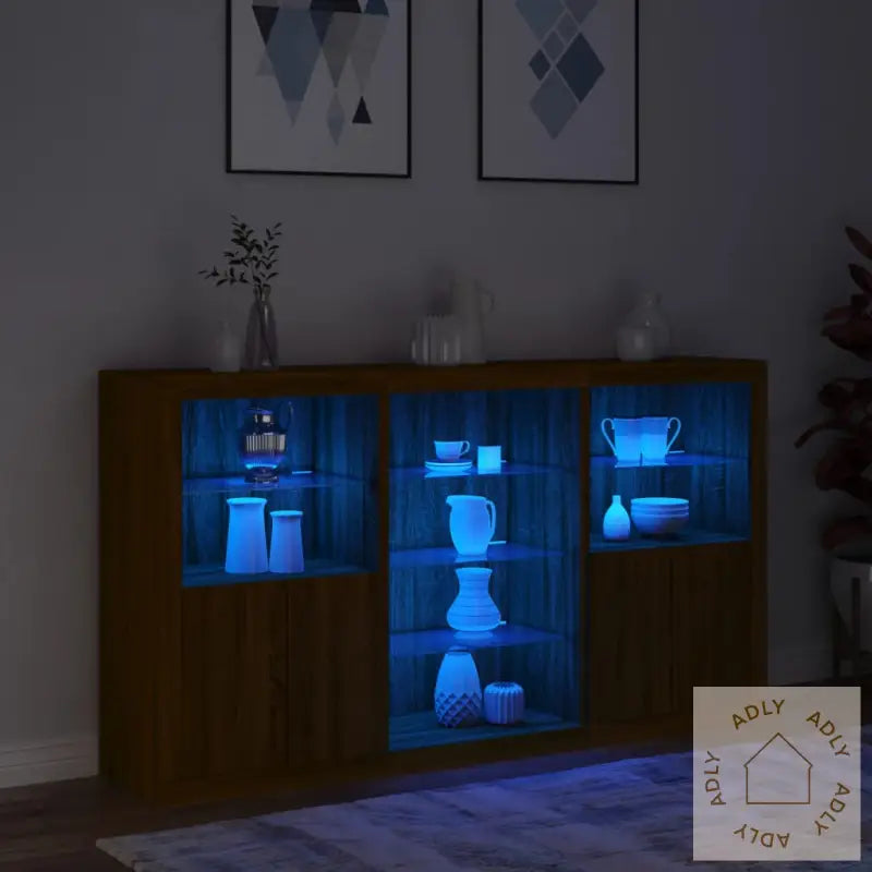 Skjenk Med Led-Lys Brun Eik 181,5X37X100 Cm