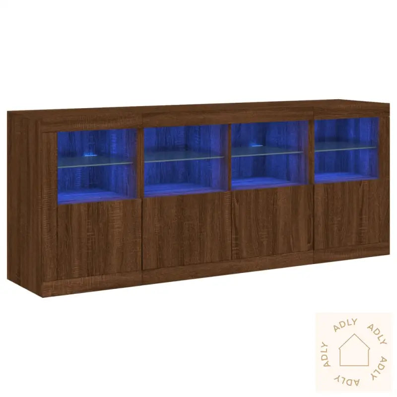 Skjenk Med Led-Lys Brun Eik 163X37X67 Cm