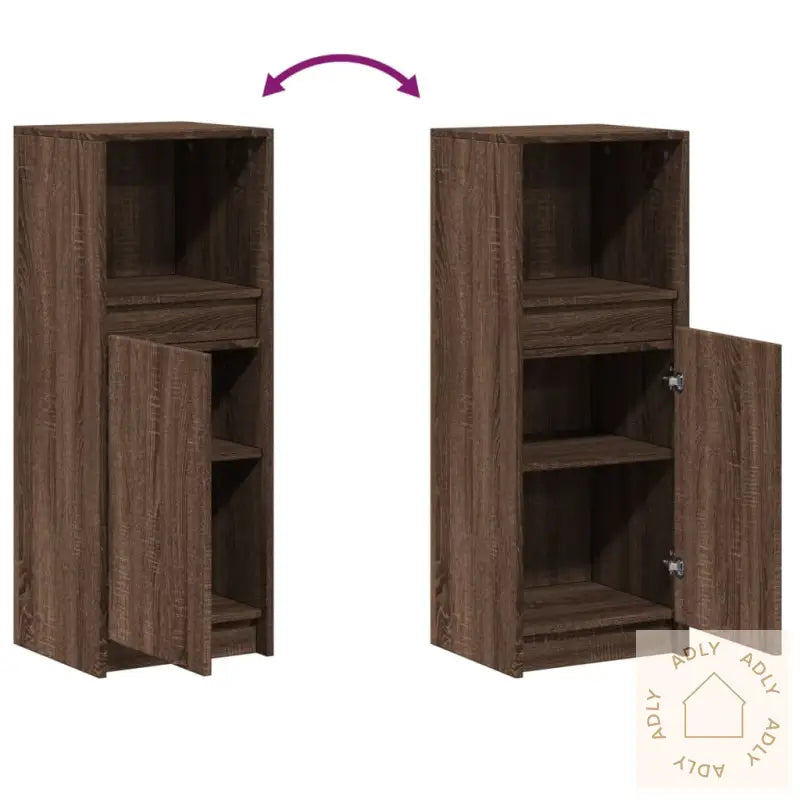 Skjenk Med Led Brun Eik 38X34X100 Cm Konstruert Tre