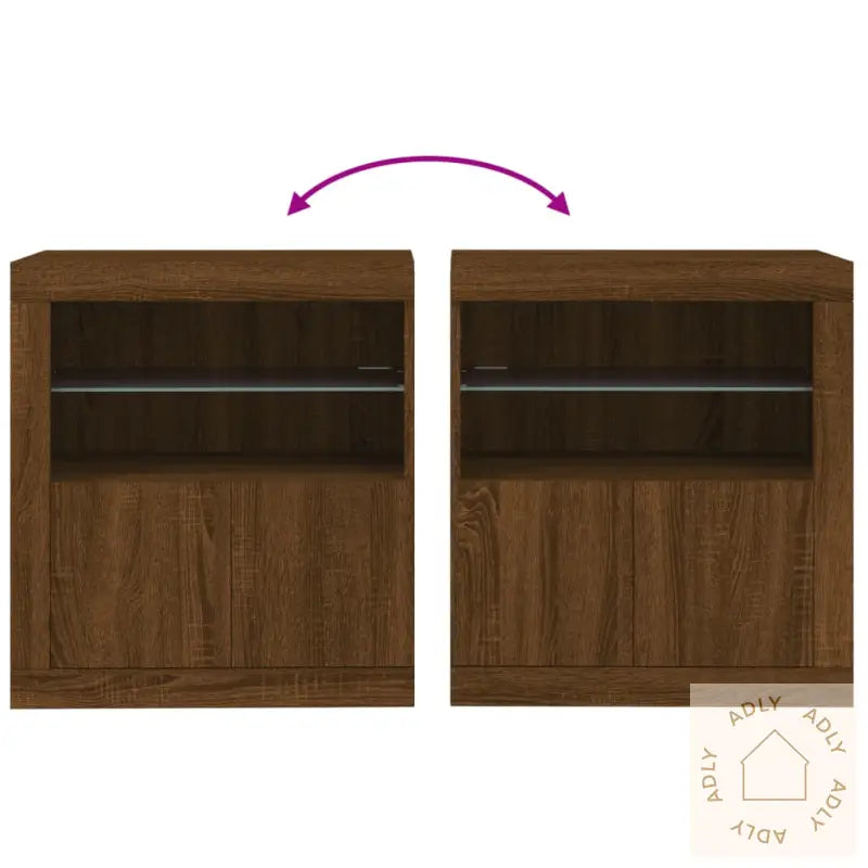 Skjenk Med Led-Lys Brun Eik 60,5X37X67 Cm