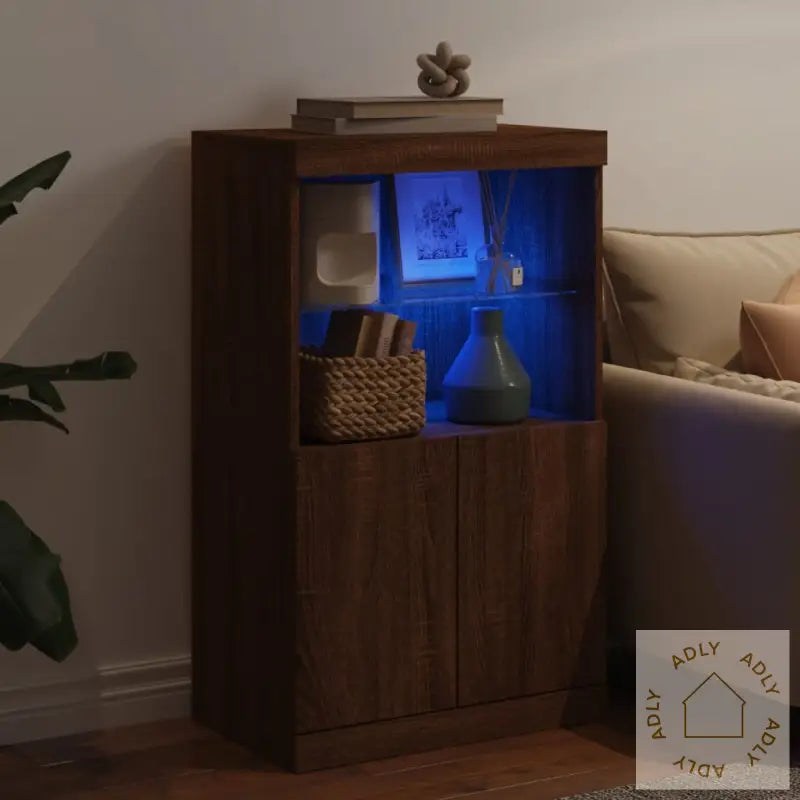 Skjenk Med Led-Lys Brun Eik 60,5X37X100 Cm