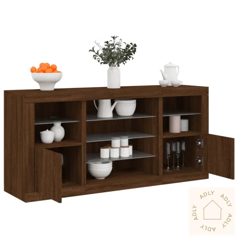 Skjenk Med Led-Lys Brun Eik 142,5X37X67 Cm