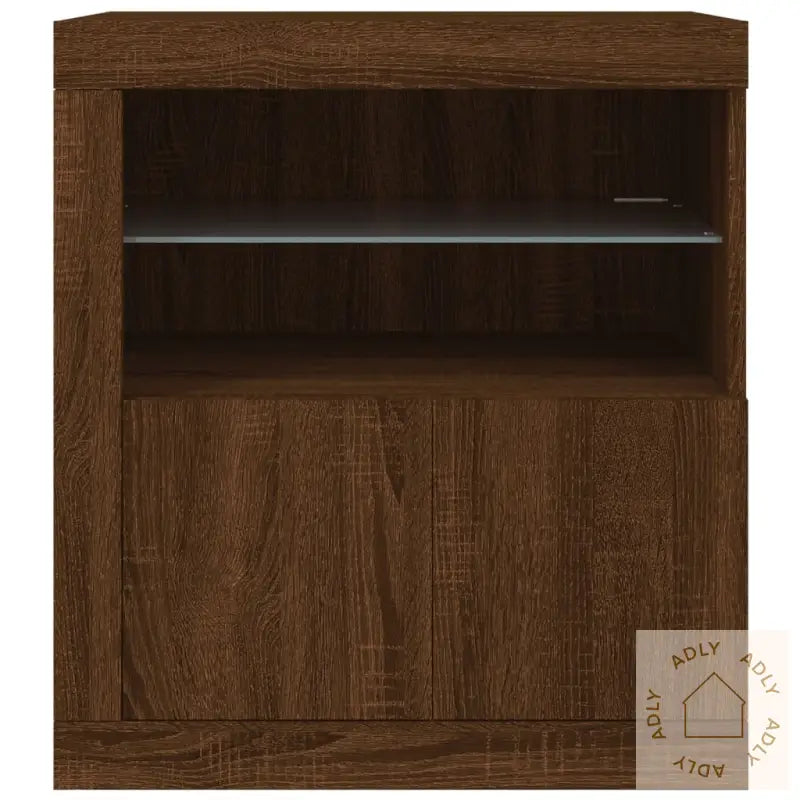 Skjenk Med Led-Lys Brun Eik 60,5X37X67 Cm