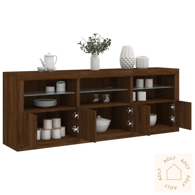 Skjenk Med Led-Lys Brun Eik 181,5X37X67 Cm