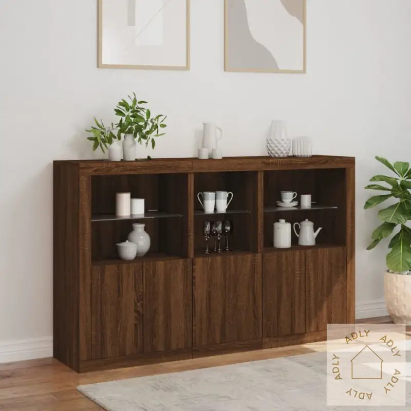 Skjenk Med Led-Lys Brun Eik 162X37X100 Cm