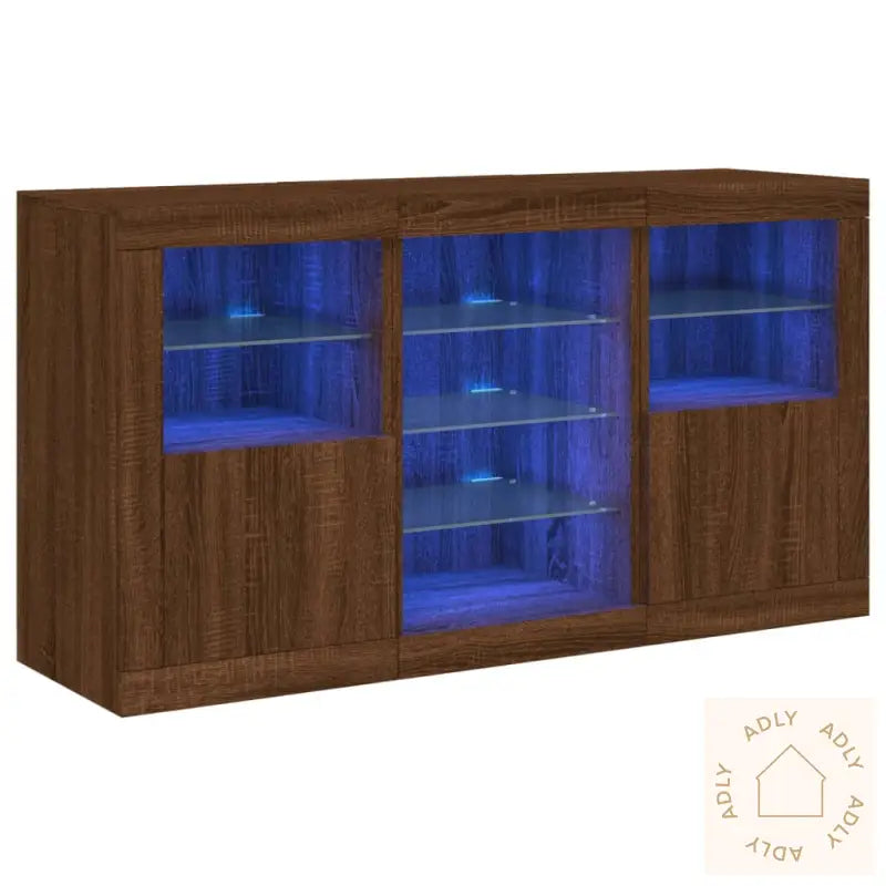 Skjenk Med Led-Lys Brun Eik 123X37X67 Cm