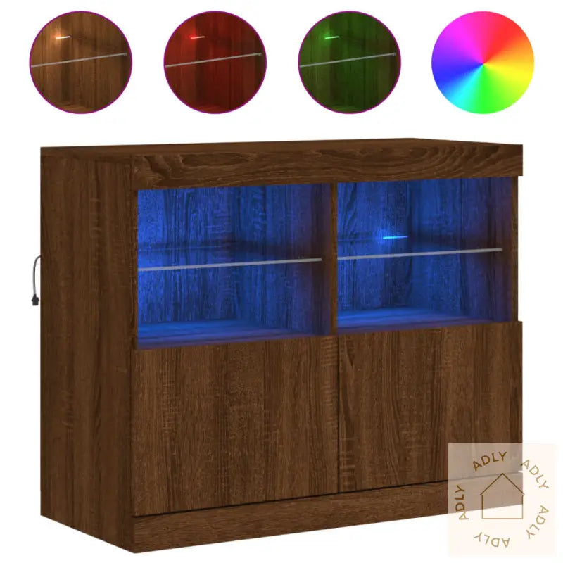 Skjenk Med Led-Lys Brun Eik 81X37X67 Cm