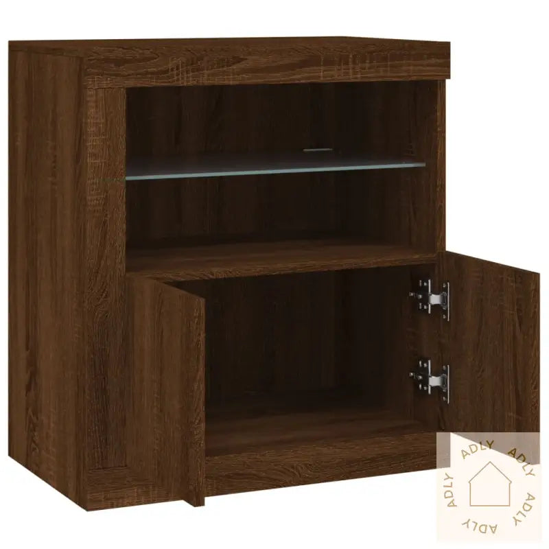 Skjenk Med Led-Lys Brun Eik 60,5X37X67 Cm
