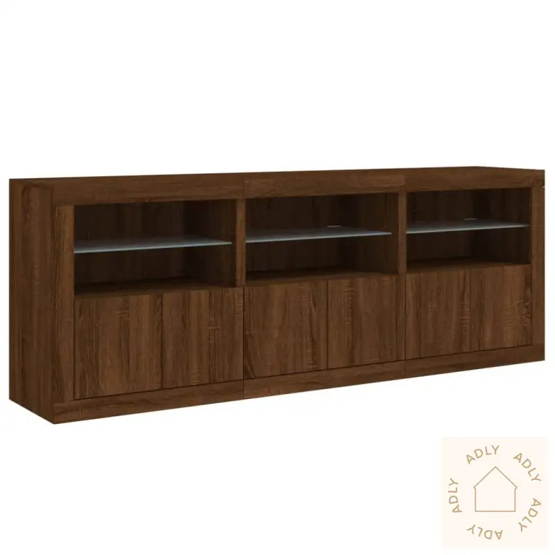 Skjenk Med Led-Lys Brun Eik 181,5X37X67 Cm