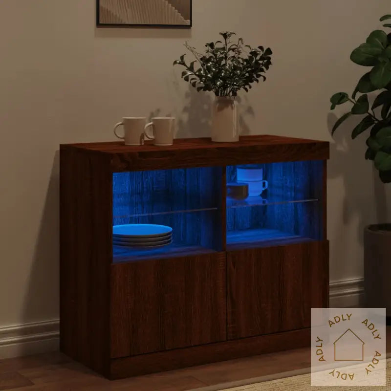 Skjenk Med Led-Lys Brun Eik 81X37X67 Cm