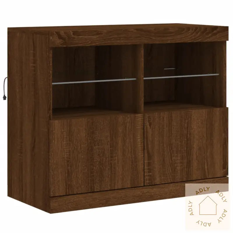 Skjenk Med Led-Lys Brun Eik 163X37X67 Cm