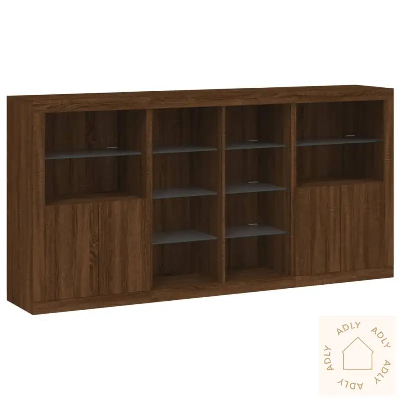 Skjenk Med Led-Lys Brun Eik 202X37X100 Cm