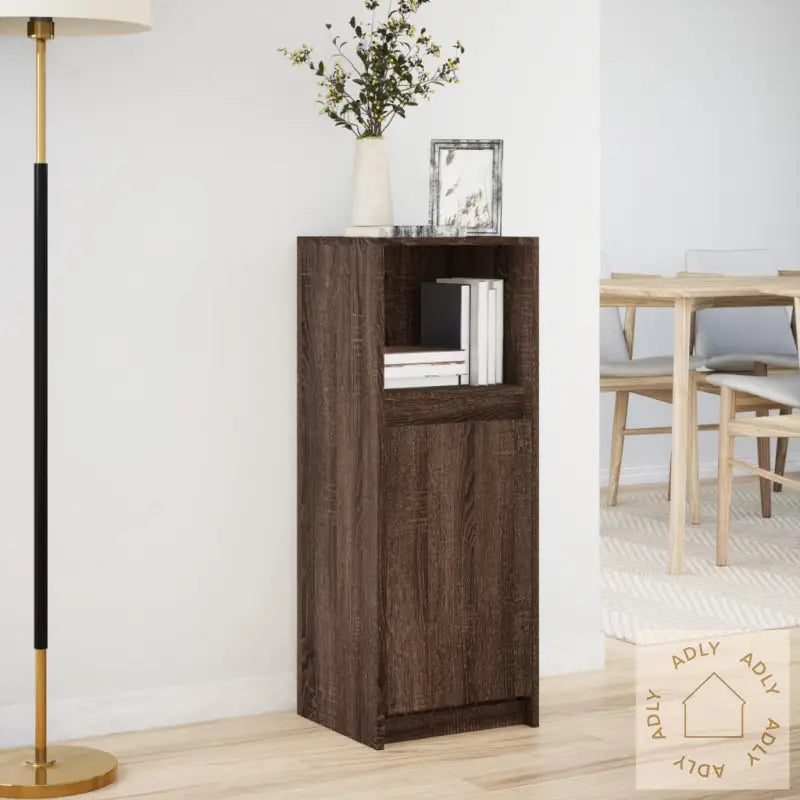 Skjenk Med Led Brun Eik 38X34X100 Cm Konstruert Tre