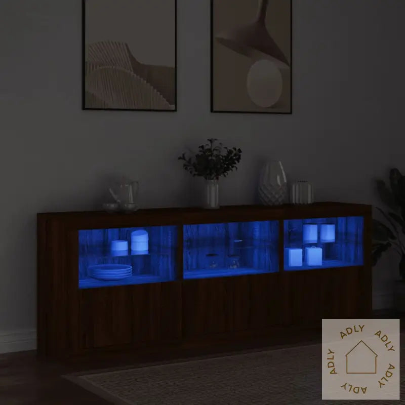 Skjenk Med Led-Lys Brun Eik 181,5X37X67 Cm
