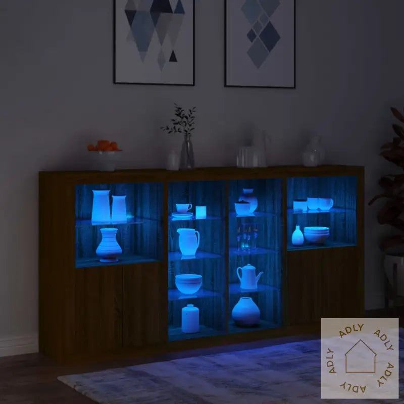 Skjenk Med Led-Lys Brun Eik 202X37X100 Cm