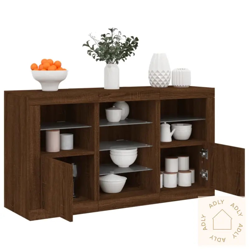 Skjenk Med Led-Lys Brun Eik 123X37X67 Cm