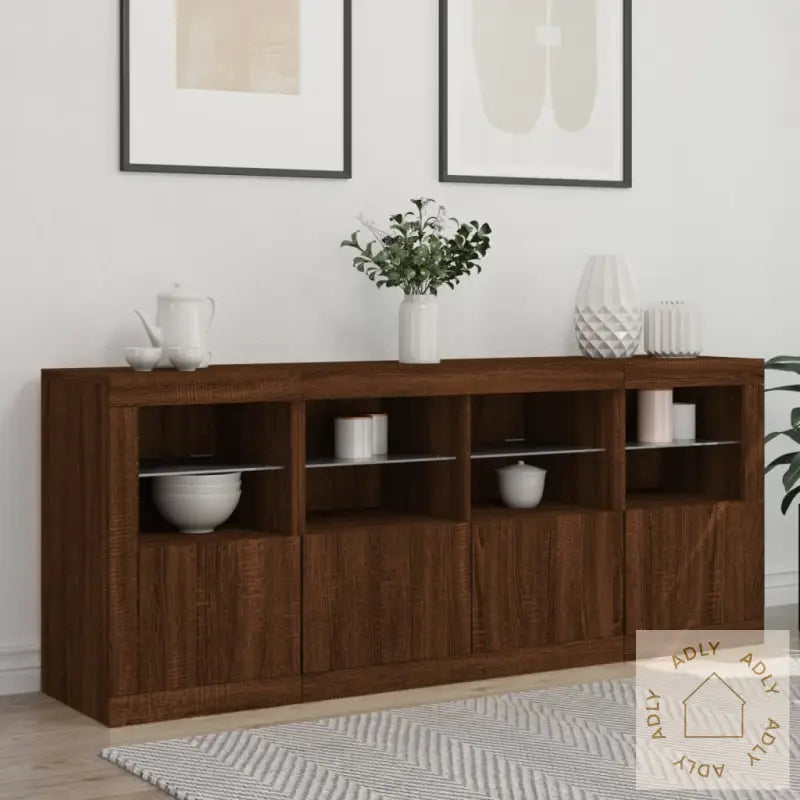 Skjenk Med Led-Lys Brun Eik 163X37X67 Cm