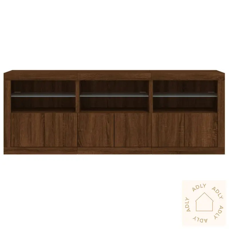 Skjenk Med Led-Lys Brun Eik 181,5X37X67 Cm