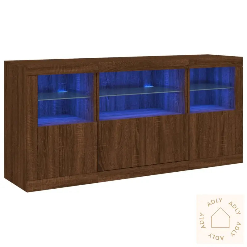 Skjenk Med Led-Lys Brun Eik 142,5X37X67 Cm