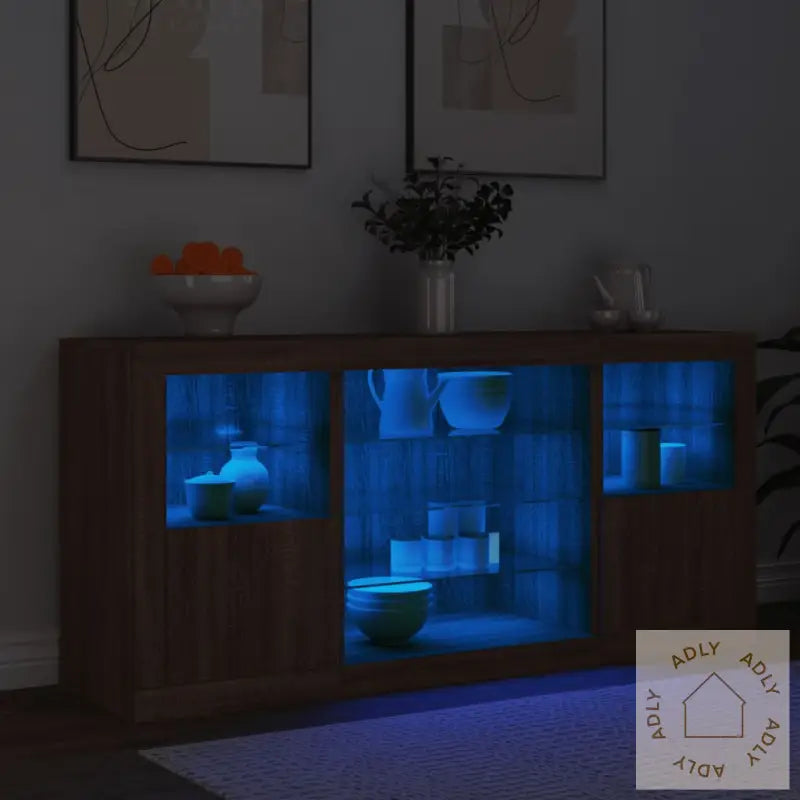 Skjenk Med Led-Lys Brun Eik 142,5X37X67 Cm