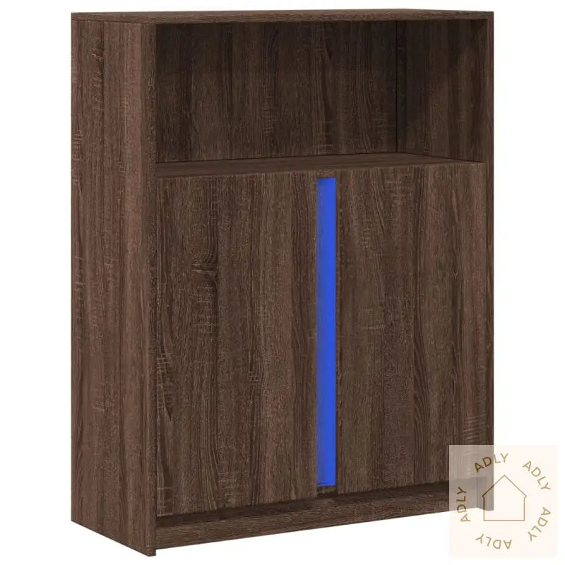Skjenk Med Led Brun Eik 77X34X100 Cm Konstruert Tre