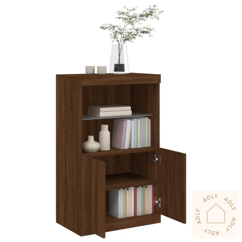 Skjenk Med Led-Lys Brun Eik 60,5X37X100 Cm