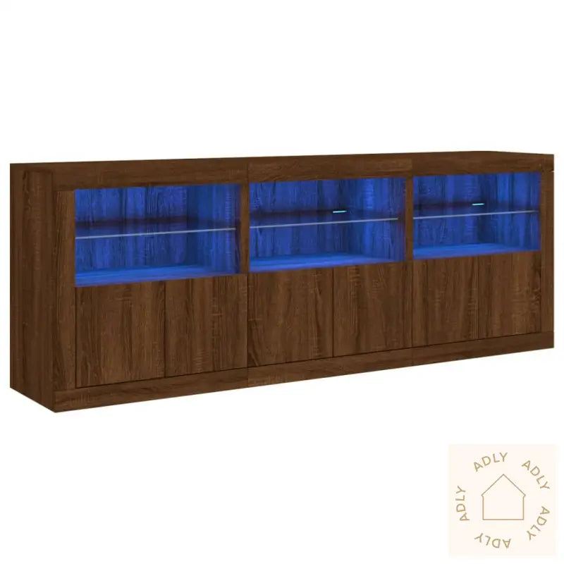 Skjenk Med Led-Lys Brun Eik 181,5X37X67 Cm