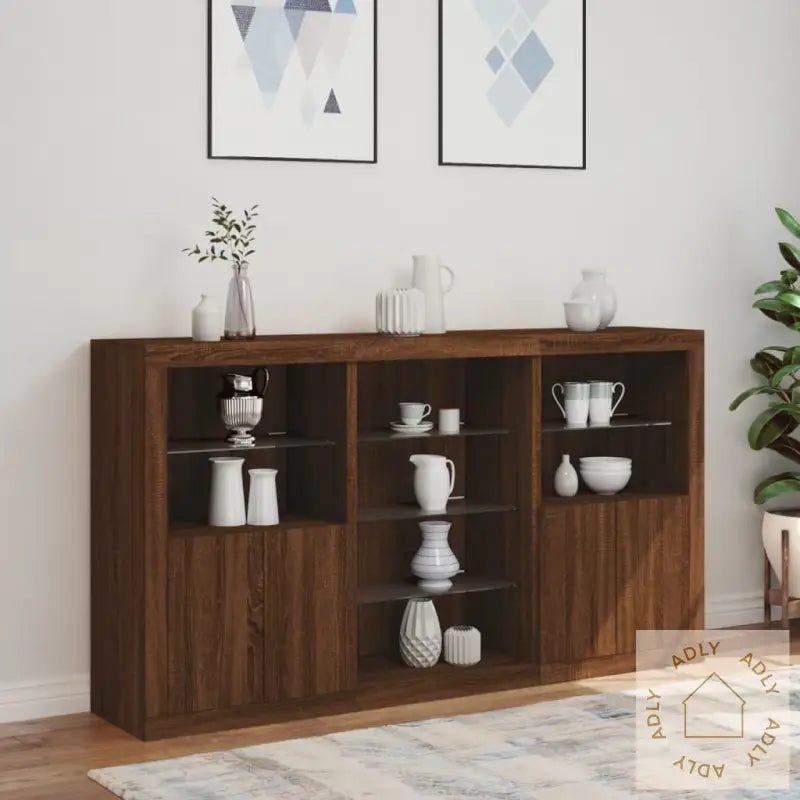 Skjenk Med Led-Lys Brun Eik 181,5X37X100 Cm