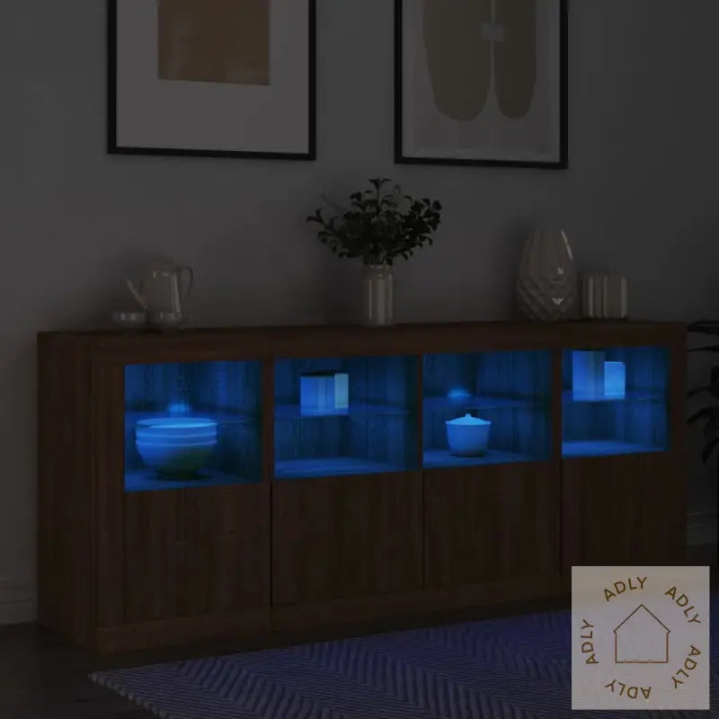 Skjenk Med Led-Lys Brun Eik 163X37X67 Cm